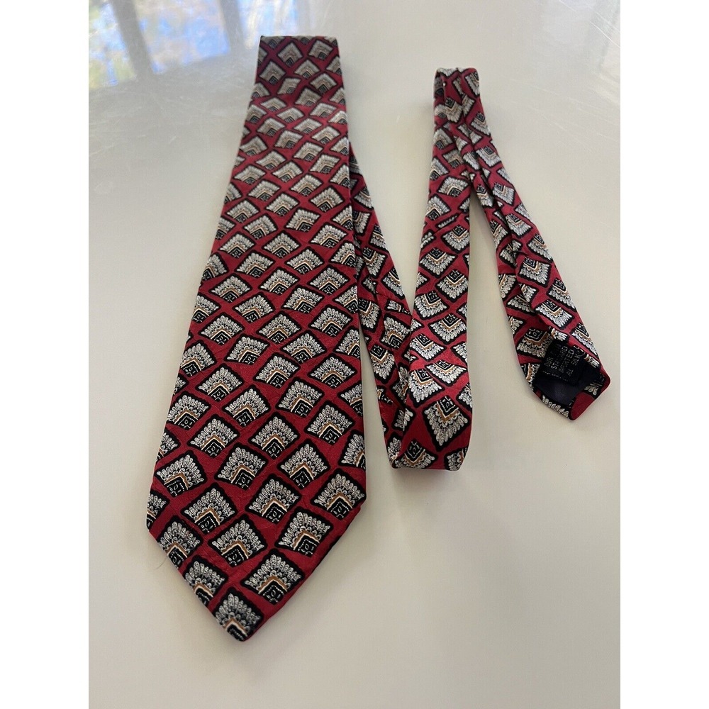 Vintage Jacobs Roberts Ltd Tie 100% Silk Fans Print Red‎